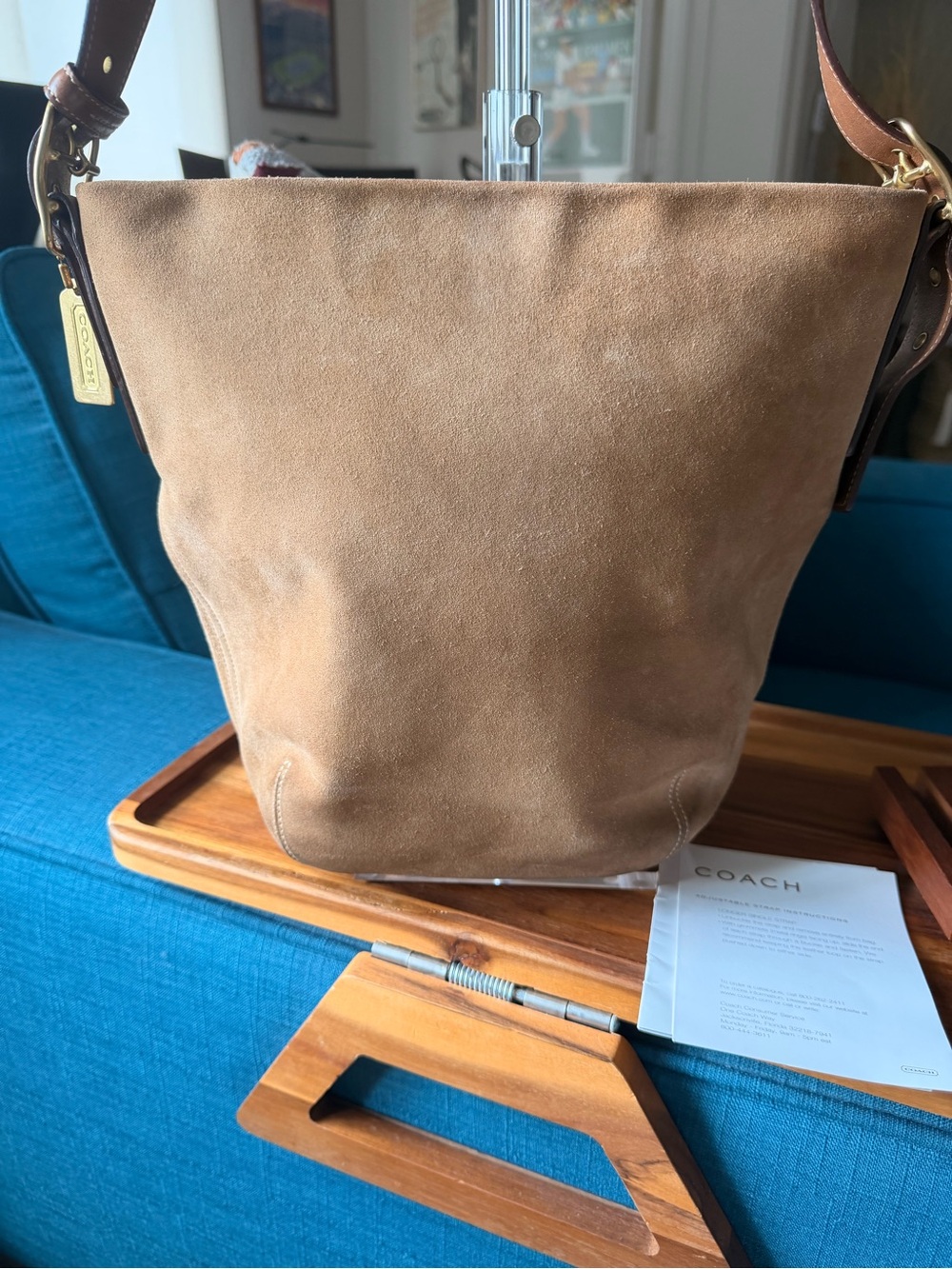 Coach Legacy Suede Bucket Bag 9187 Medium Size Rare Vintage Light Tan Purse COA - Picture 15 of 15